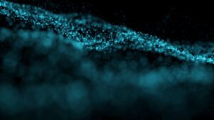 Teal particle field like a neural landscape