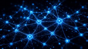 Neural network of glowing blue nodes