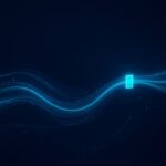 Abstract blue light streams across a dark background