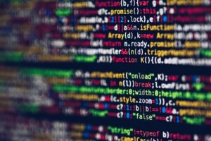 Dense colorful source code on a screen